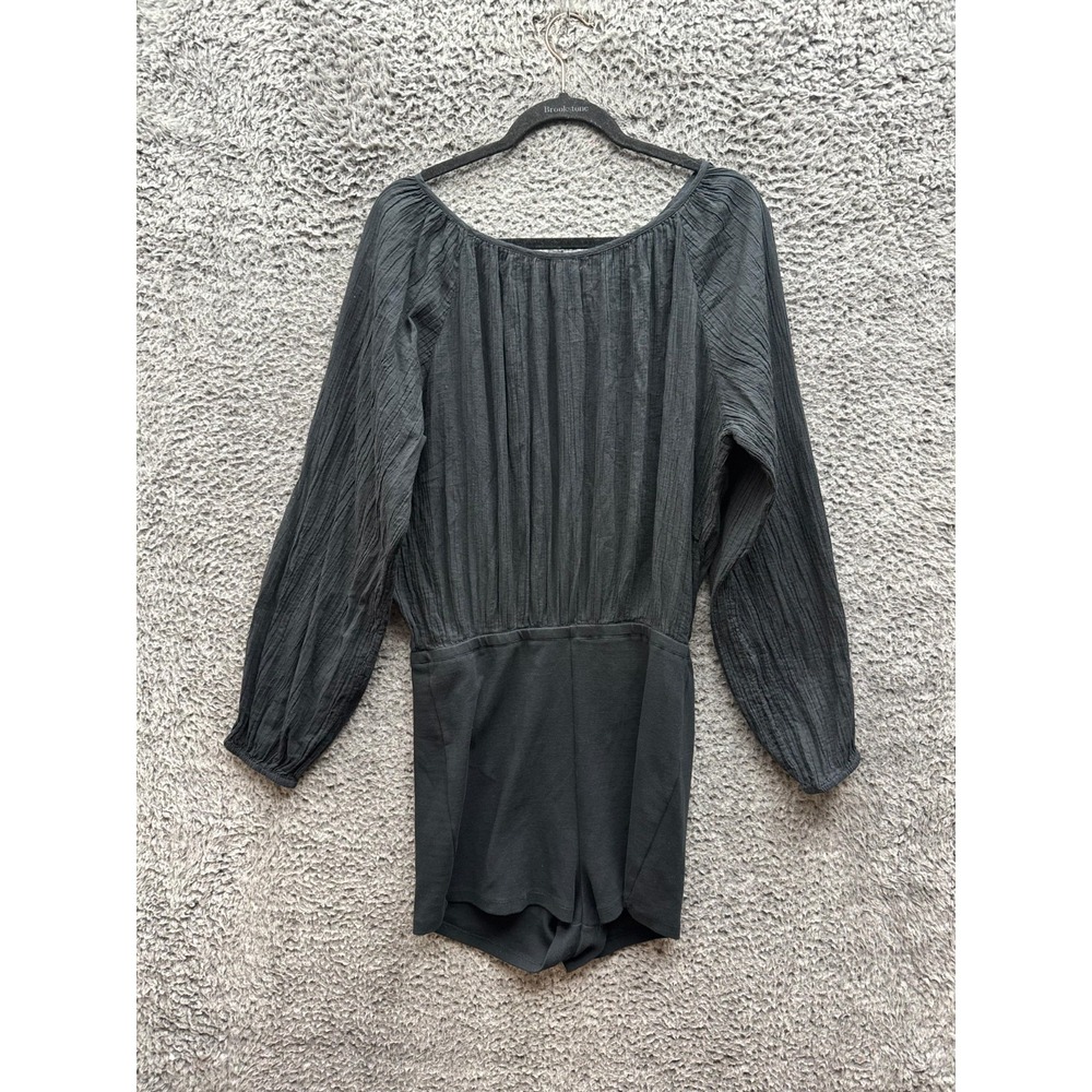 Free People Real Resort Open-Back Long Sleeve Romper Playsuit Black Womens L